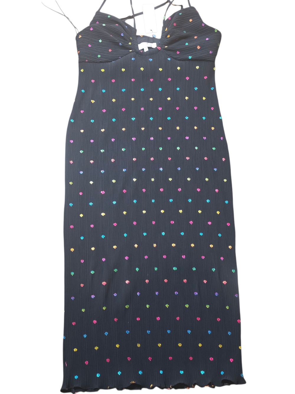 NWT Never Fully Dressed Megan Plissé Dress L Blk Metallic Polka Dot Maxi Halter - Picture 6 of 15